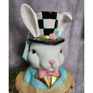 Tophat & Tail Mad‎ Hatter Easter Bunny Bust Ceramic 11" Figurine Tabletop NEW